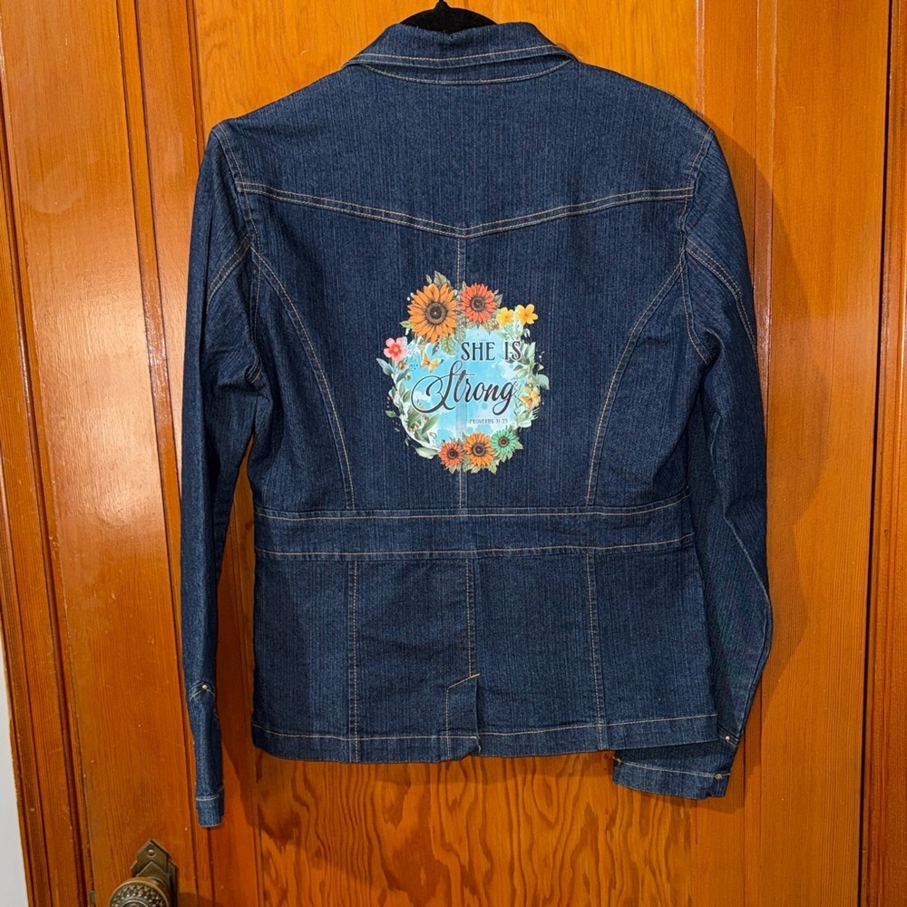 Women's Blue Jean Jacket with Floral Design